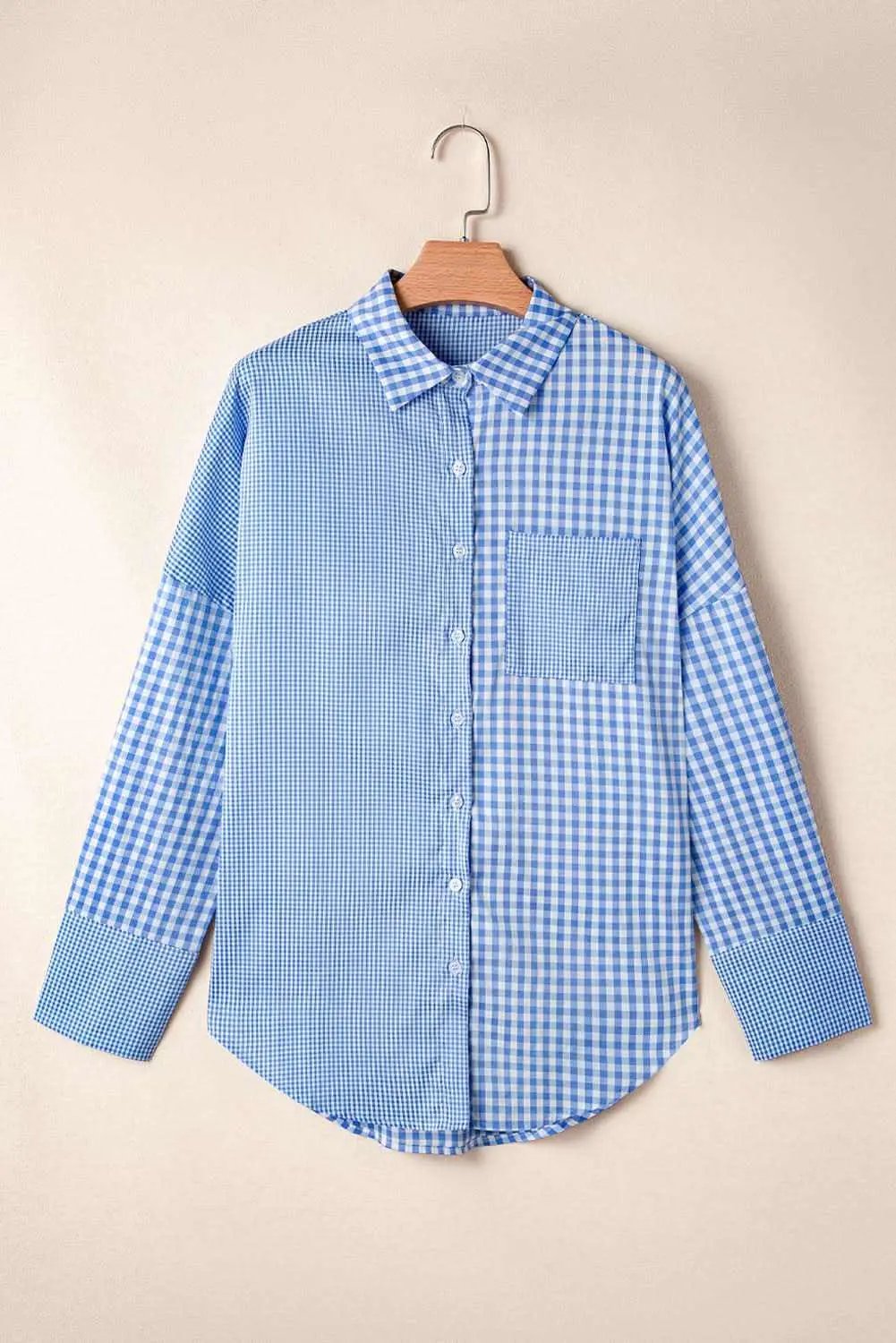 Sky blue plaid button-up shirt - Love Salve